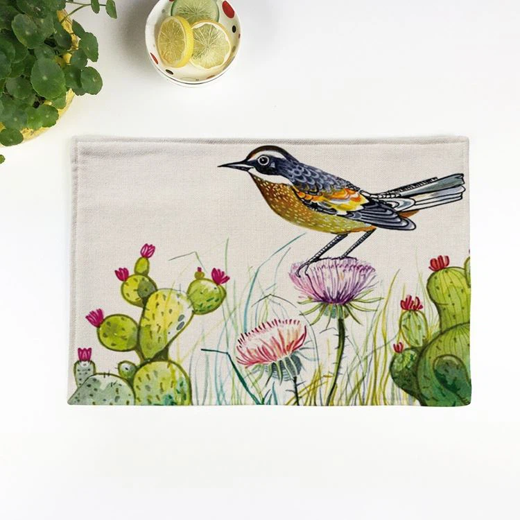 Washable Cotton Linen Fabric Placemat-4