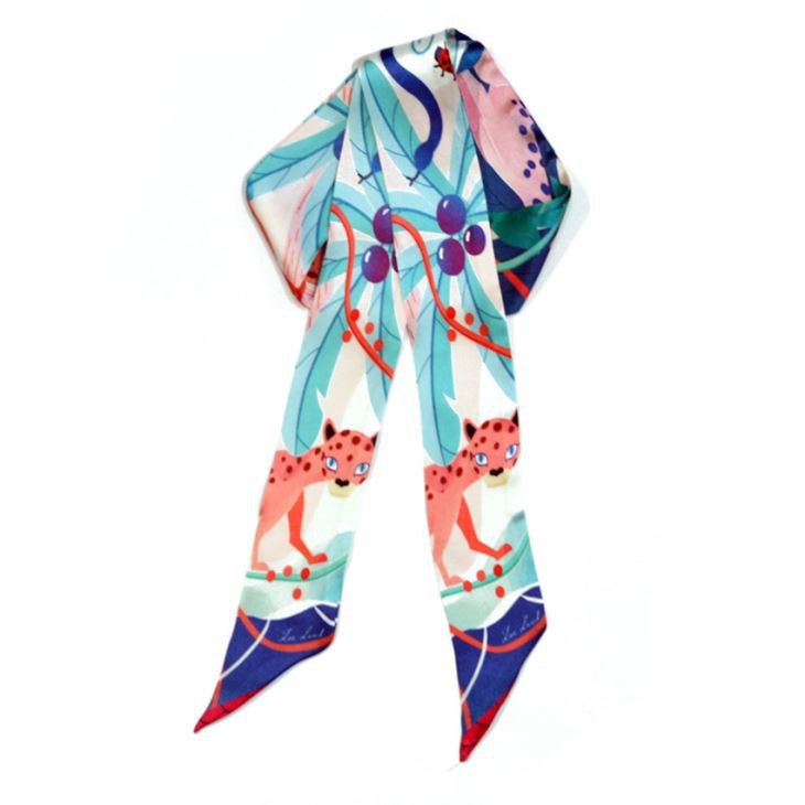 Animal Printed Skinny Silk Scarf