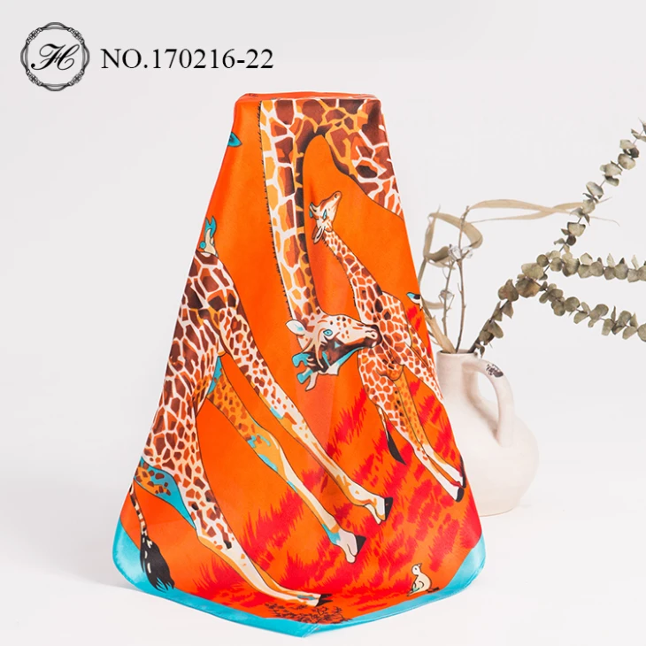 Giraffe Orange Large Silk Scarf