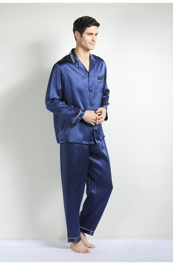 Men Long Sleeve Silk Satin Pajamas