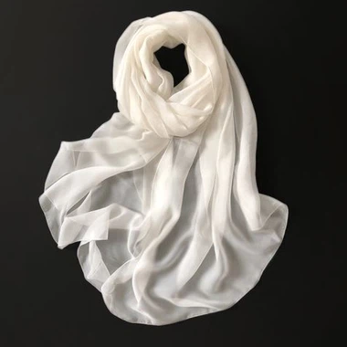Long White Silk Scarf